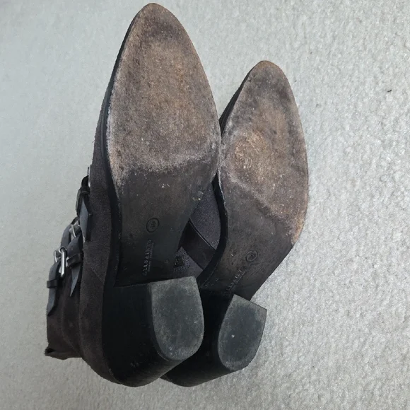 All Saints Dark Brown Ankle Boots with Buckle Detail - Picture 6 of 9